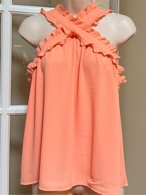 J. Crew Coral Peach Ruffle Halter Blouse